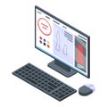 Textile computer modeling icon, isometric style