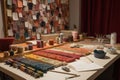 textile crafts workshop, with various tools and materials on display