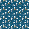 Seamless moon pattern with hand drawn souvenirs, attributes of the amusement park