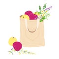 Textile Eco Bag with Apples and Wildflowers