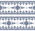 Zmijanski vez traditional vector seamless pattern with navy blue cross-stitch motif - retro design inspired by folk art from Bosni