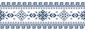 Zmijanski vez long belt vector seamless pattern with navy blue, inspired by cross-stitch folk art from Bosnia and Herzegovina