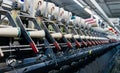 Textile factory equipment. manufacture of threads and yarns. Industrial concept.