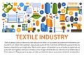 Textile industry banner with fabrics manufacturing icons and text Royalty Free Stock Photo