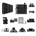 Textile industry black icons in set collection for design.Textile equipment and fabrics vector symbol stock web Royalty Free Stock Photo