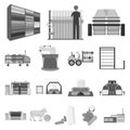 Textile industry monochrome icons in set collection for design.Textile equipment and fabrics vector symbol stock web