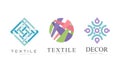 Textile Logo Design Set, Decor Business Logo Identity Labels, Fashion Designer Badges Flat Vector Illustration Royalty Free Stock Photo