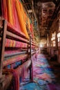 textile looms producing colorful fabrics Royalty Free Stock Photo