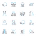 Textile Mill linear icons set. Fabric, Weaving, Spinning, Dyeing, Loom, Yarn, Textile line vector and concept signs