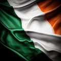 Textile national flag of Ireland close-up. Ireland waving flag of silk