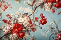 Textile nature seamless blue leaf rose flower wallpaper pattern vintage floral Royalty Free Stock Photo