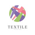 Textile original logo, badge for yarn shop, craft store, company identity, advertising, poster, banner, flyer vector