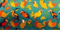 Textile, pattern of Colombian toucans, background, wallpaper Royalty Free Stock Photo