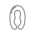 Textile pillow with anatomical bends. Linear icon of body pregnancy pillow. Black simple illustration of accessory for sleeping,