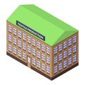 Textile production building icon, isometric style