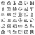 Textile production icons set, outline style