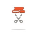 Textile and scissors color thin line icon.Vector illustration