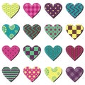 Textile scrapbook hearts on white background Royalty Free Stock Photo