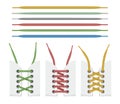 Textile shoelace. Colorful collection of fashioned shoelaces ropes decent vector pictures set