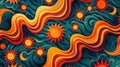 a seamless pattern with suns , moons , and swirls on a black background AIG50 Royalty Free Stock Photo
