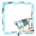 Climbing, bouldering bag with brushes Square Frame Watercolor illustration isolated white background