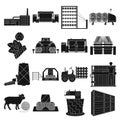 Textiles, industry, factory and other web icon in black style.Plant, mill, building, icons in set collection.