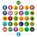 Textiles, restaurant, tourism and other web icon in flat style. sports, medicine, bank, icons in set collection.