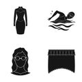 Textiles, sports, hairdresser and other web icon in black style.glasses, hair, curtains, icons in set collection.