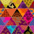 Textille patchwork pattern. Seamless Vector image. Bright tribal patchwork. Royalty Free Stock Photo