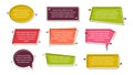 Texting boxes. Quotes in colored bubbles. The text of expressions in frames and quotation marks. Design of colored