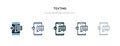 Texting icon in different style vector illustration. two colored and black texting vector icons designed in filled, outline, line