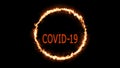 Textual warning coronavirus, text animation coronavirus on a dark background with neon circles