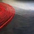 Textural Landscapes: A Red And White Spiral Rug With Pointillism Influence