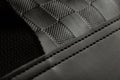 Texture of artificial leather with embossing and seams on a mens black bag, black background Royalty Free Stock Photo