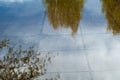 Texture background of fabric. Spring landscape, a puddle of melt Royalty Free Stock Photo