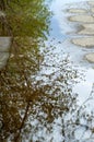 Texture background of fabric. Spring landscape, a puddle of melt Royalty Free Stock Photo