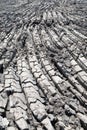 A texture and background of The fissures of the plowed and heated soil dry and crack. Royalty Free Stock Photo