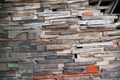 Texture and background of old wooden panels of various colors are arranged together to decorate the building.