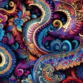 Texture, background, pattern, paisley fabric. This is a detailed close-up of a textile pattern. Generative AI Generative AI