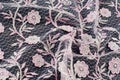 Texture, background, pattern. Pink lace decorated with flowers o Royalty Free Stock Photo