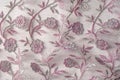 Texture, background, pattern. Pink lace decorated with flowers o Royalty Free Stock Photo