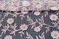 Texture, background, pattern. Pink lace decorated with flowers o Royalty Free Stock Photo