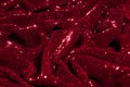 Texture, background, pattern, red fabric with paillettes. Look Royalty Free Stock Photo