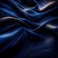 Texture, background, pattern. Silk fabric is dark blue. Abstract of luxury fabrics or liquid waves or wavy folds AI generated Royalty Free Stock Photo