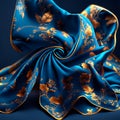 Texture, background, pattern, silk fabric with a pattern of gold flowers. This is a detailed render. AI generated