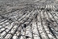 A texture and background of The fissures of the plowed and heated soil dry and crack. Royalty Free Stock Photo