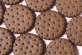 Texture background of rows of chocolate-cream cookies