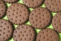 Texture background of rows of chocolate-cream cookies
