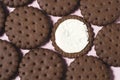 Texture background of rows of chocolate-cream cookies