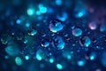 Texture background with water drops, bokeh spots in blue lights, generative AI Royalty Free Stock Photo